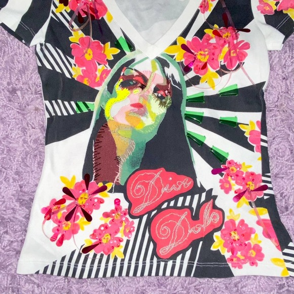 VTG Christian Dior John Galliano 2005 Y2K Dolls Graphic Embellished Tee Shirt - Picture 8 of 14